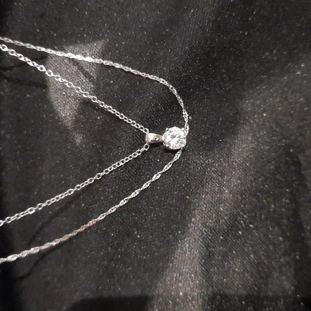 NWT GENUINE STERLING SILVER AUTHENTIC PETITE CZ LAYERED NECKLACES. 17"-18" REAL!